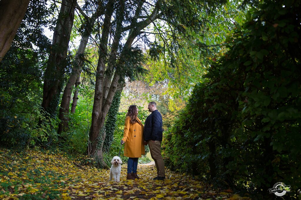 Couple with dog at Rococo Gardens by Kathryn Goddard Photography