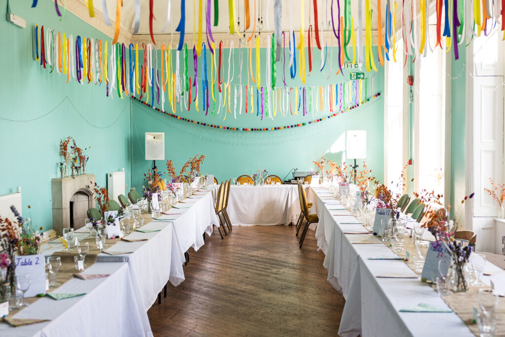 Room set up with eco friendly wedding decor