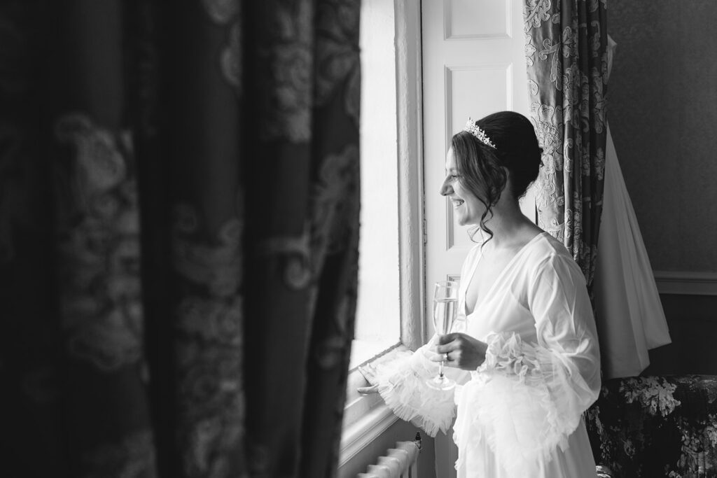 black and white images of bride at Clearwell Castle